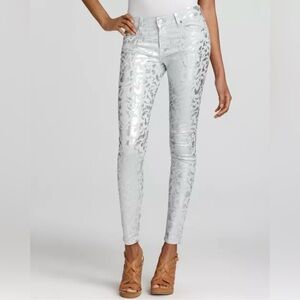 7 For All Mankind Silver Skinny Jeans